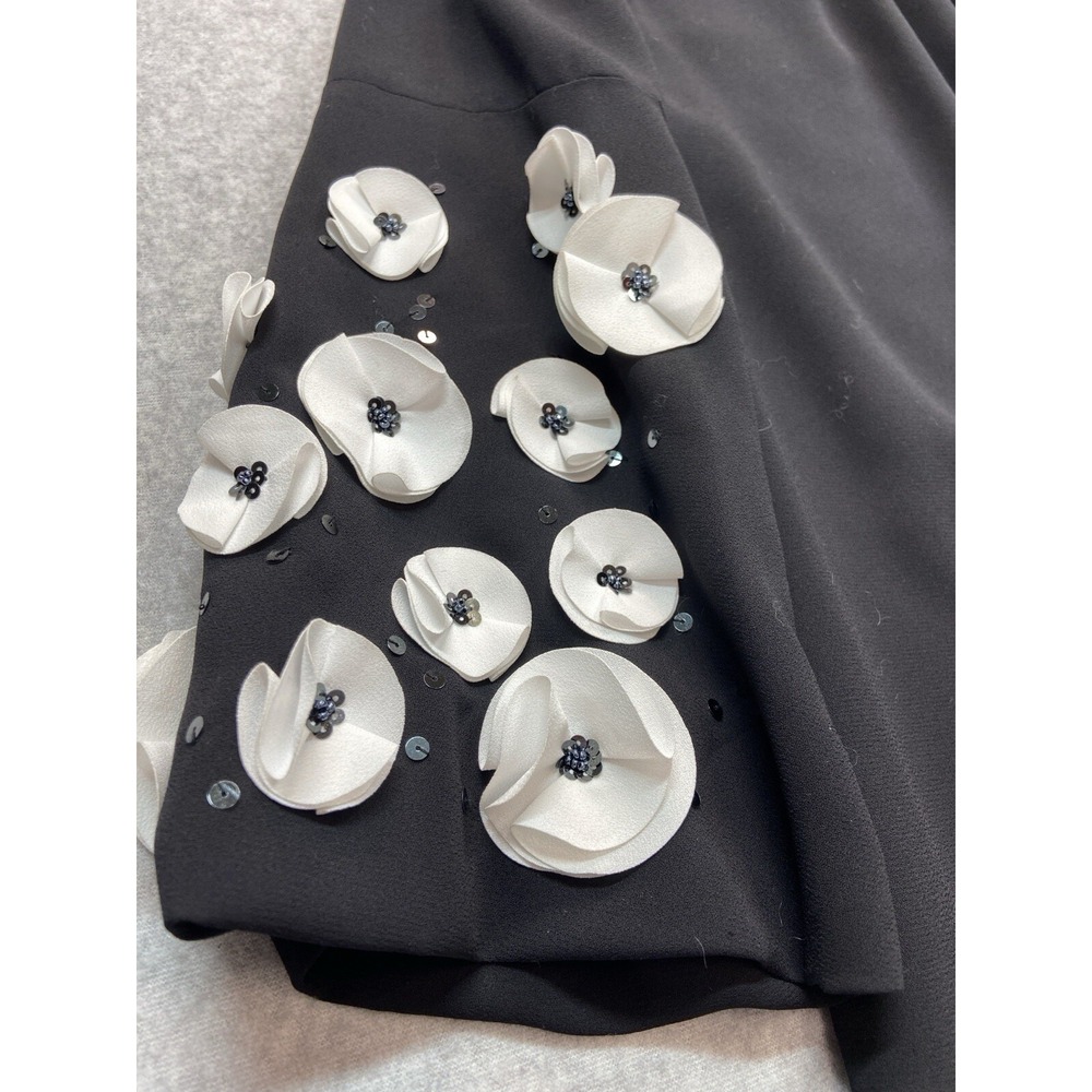 Alfani Blouse Womens Petite S Black Beaded Floral Bell Sleeve Embellished Top - Picture 7 of 12